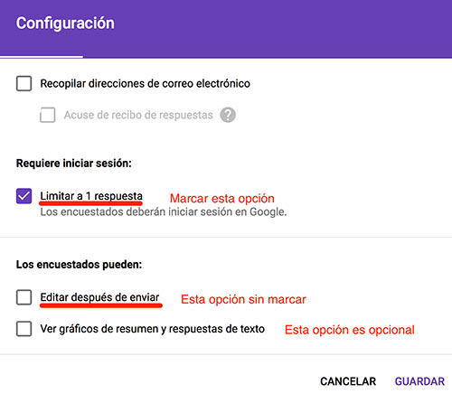 Limitar formulario a una respuesta